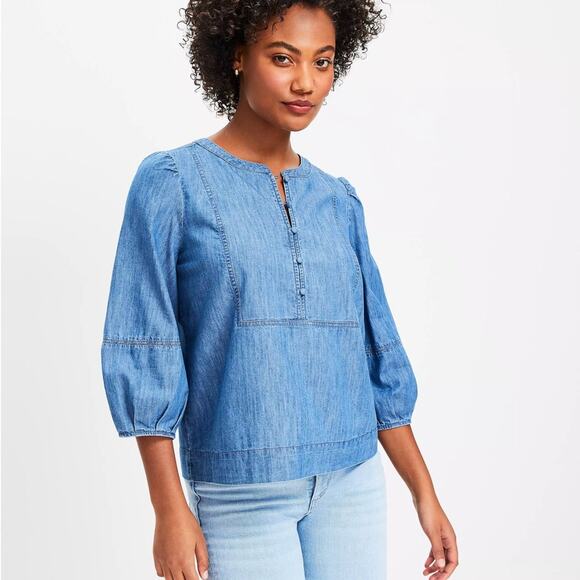 LOFT Tops - LOFT Sleeve Chambray Bubble Top